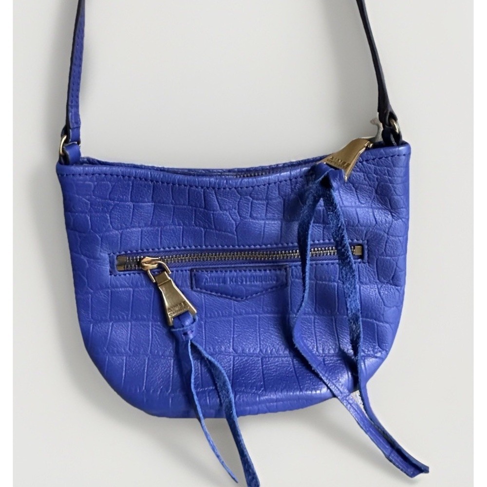Aimee Kestenberg Leather Dark Blue Lacquered Croc/Snake Embossed Cross Body Bag